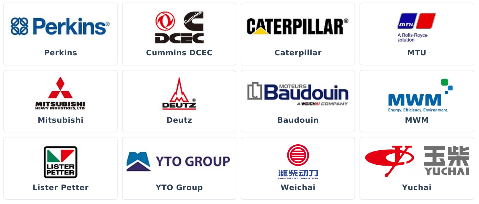 XMATRIX engine partners: Perkins, Cummins, Caterpillar, MTU, Mitsubishi, Deutz, Baudouin, MWM, Lister Petter, YTO, Weichai, Yuchai